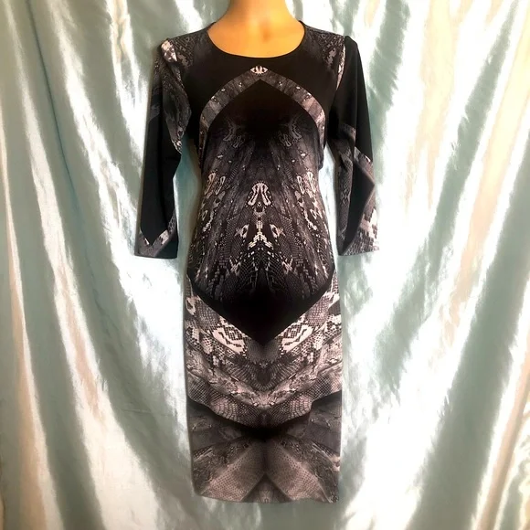 Sultry Saks Serpent bodycon midi dress with 3/4 sleeves, XS - Picture 1 of 6